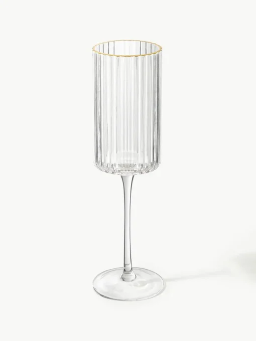 Mondgeblazen champagneglazen Aleo met goudkleurige rand, 4 stuks