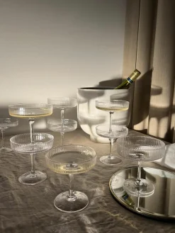 Mondgeblazen champagneglazen Ripple met groefreliëf, 2 stuks