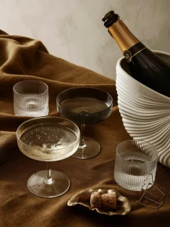 Mondgeblazen champagneglazen Ripple met groefreliëf, 2 stuks