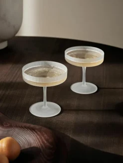 Mondgeblazen champagneglazen Ripple met groefreliëf, 2 stuks