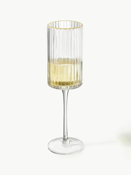 Mondgeblazen champagneglazen Aleo met goudkleurige rand, 4 stuks