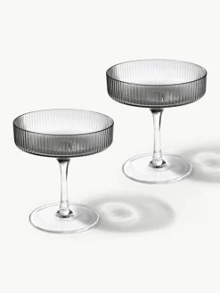 Mondgeblazen champagneglazen Ripple met groefreliëf, 2 stuks