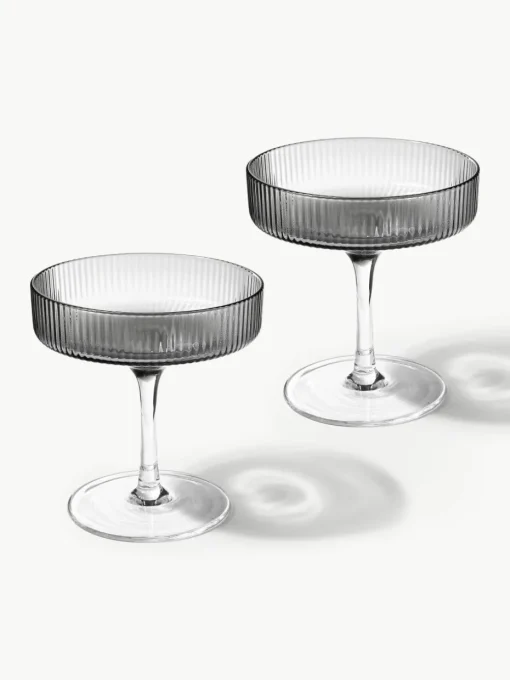 Mondgeblazen champagneglazen Ripple met groefreliëf, 2 stuks