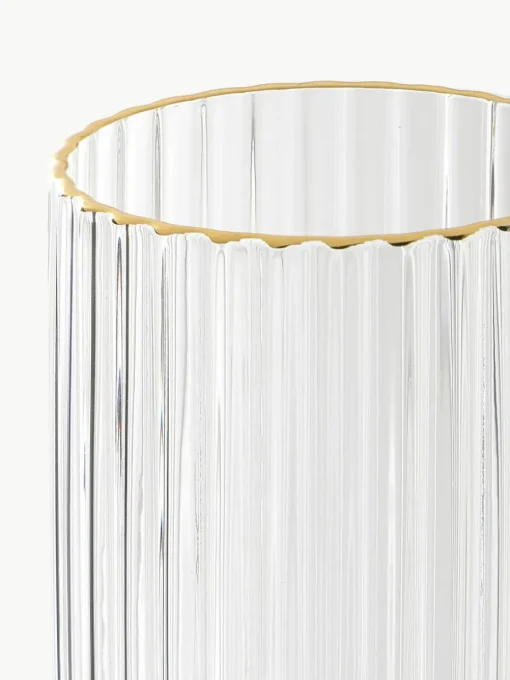Mondgeblazen champagneglazen Aleo met goudkleurige rand, 4 stuks