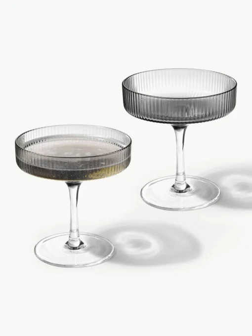 Mondgeblazen champagneglazen Ripple met groefreliëf, 2 stuks