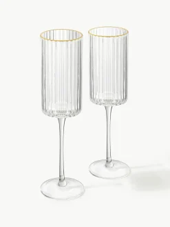 Mondgeblazen champagneglazen Aleo met goudkleurige rand, 4 stuks