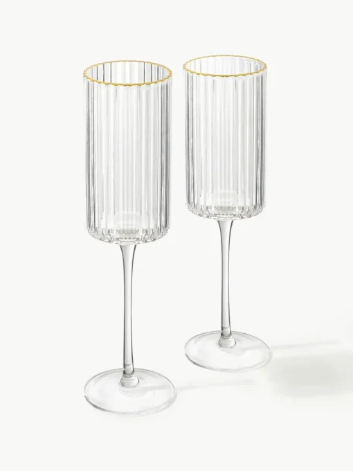 Mondgeblazen champagneglazen Aleo met goudkleurige rand, 4 stuks