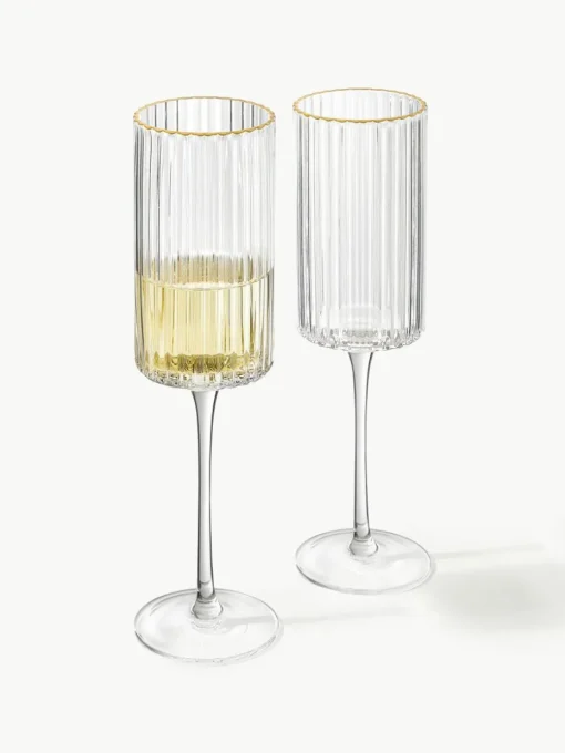 Mondgeblazen champagneglazen Aleo met goudkleurige rand, 4 stuks