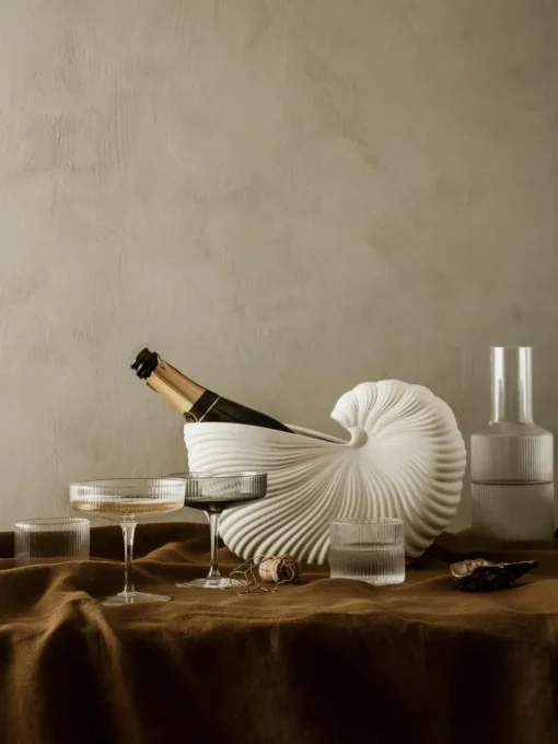 Mondgeblazen champagneglazen Ripple met groefreliëf, 2 stuks