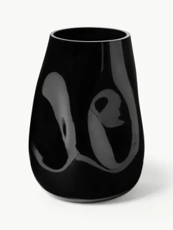 Mondgeblazen glazen vaas Obsidian, H 26 cm