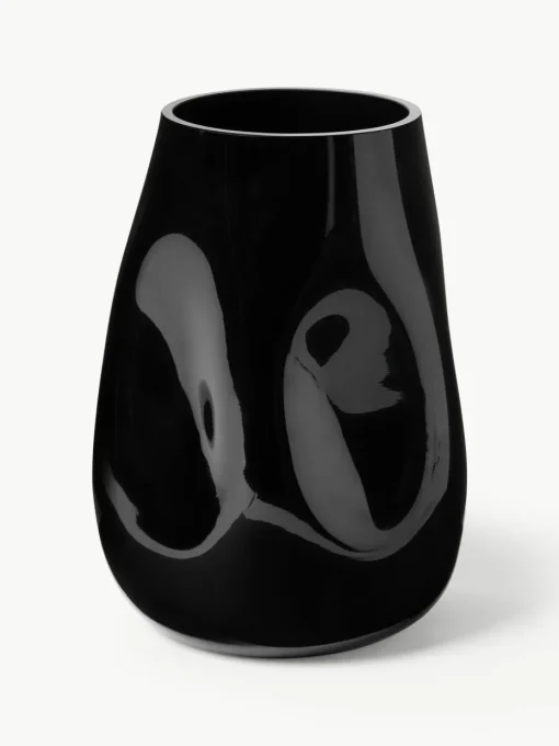 Mondgeblazen glazen vaas Obsidian, H 26 cm