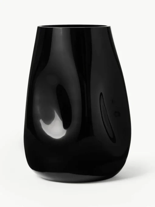 Mondgeblazen glazen vaas Obsidian, H 26 cm