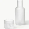 Mondgeblazen kleine waterkaraffen Ripple met waterglas, set van 2