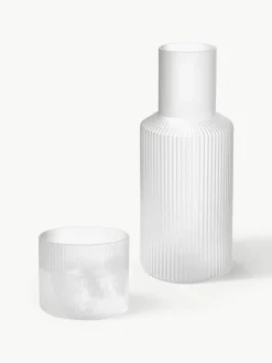 Mondgeblazen kleine waterkaraffen Ripple met waterglas, set van 2