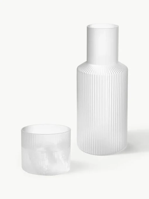 Mondgeblazen kleine waterkaraffen Ripple met waterglas, set van 2