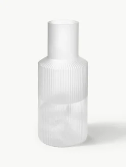 Mondgeblazen kleine waterkaraffen Ripple met waterglas, set van 2