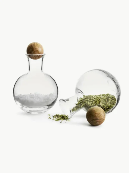 Mondgeblazen kruidenflessen Eden met houten deksel, set van 2