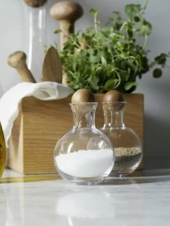 Mondgeblazen kruidenflessen Eden met houten deksel, set van 2