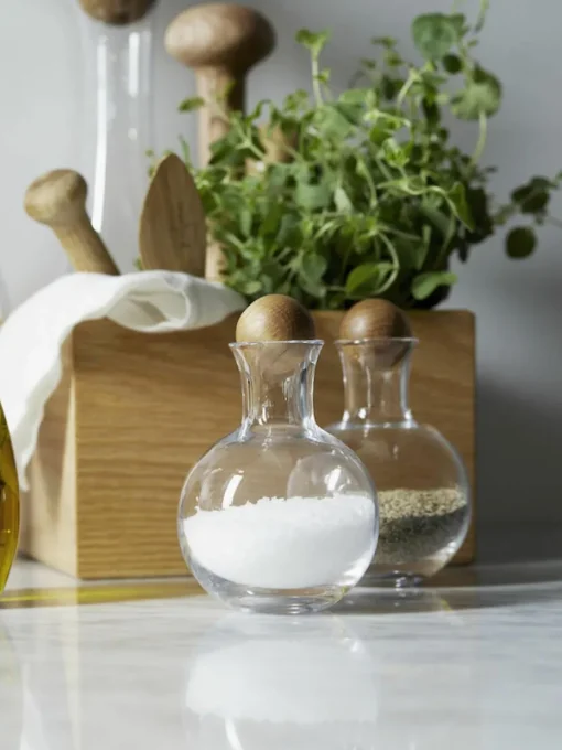 Mondgeblazen kruidenflessen Eden met houten deksel, set van 2
