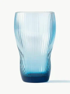 Mondgeblazen longdrinkglazen Pum met groefstructuur, 2 stuks