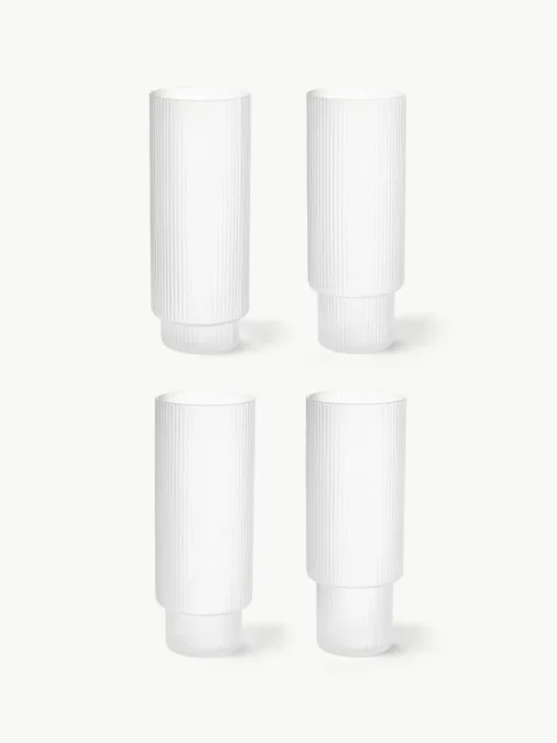 Mondgeblazen longdrinkglazen Ripple met groefreliëf, 4-delig