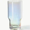 Mondgeblazen longdrinkglas Juno met groefreliëf en paarlemoer glans, 4 stuks