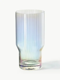 Mondgeblazen longdrinkglas Juno met groefreliëf en paarlemoer glans, 4 stuks
