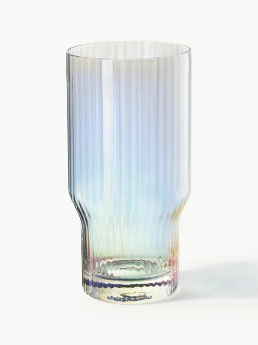 Mondgeblazen longdrinkglas Juno met groefreliëf en paarlemoer glans, 4 stuks