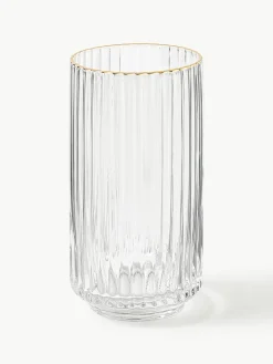 Mondgeblazen longdrinkglas Aleo met goudkleurige rand, 4 stuks