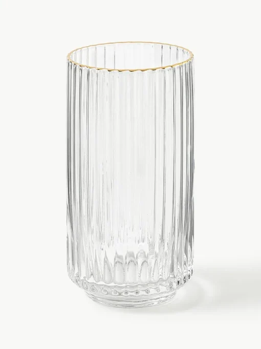 Mondgeblazen longdrinkglas Aleo met goudkleurige rand, 4 stuks