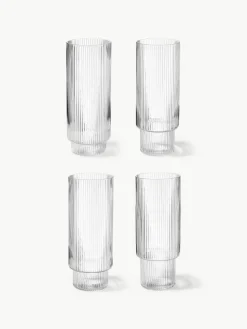 Mondgeblazen longdrinkglazen Ripple met groefreliëf, 4-delig