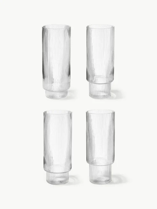 Mondgeblazen longdrinkglazen Ripple met groefreliëf, 4-delig