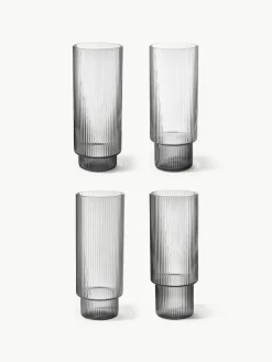 Mondgeblazen longdrinkglazen Ripple met groefreliëf, 4-delig