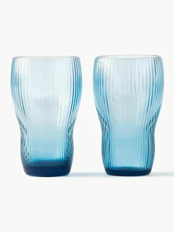 Mondgeblazen longdrinkglazen Pum met groefstructuur, 2 stuks
