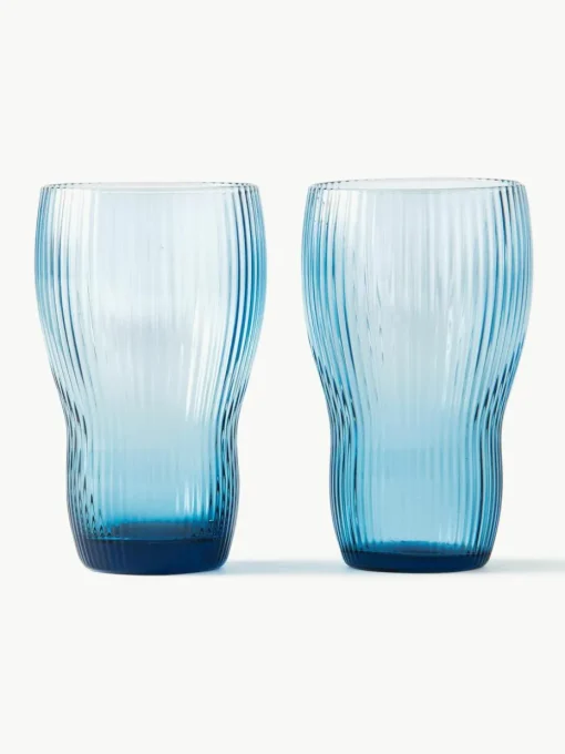 Mondgeblazen longdrinkglazen Pum met groefstructuur, 2 stuks