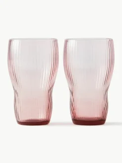 Mondgeblazen longdrinkglas Pum met groefstructuur, 2 stuks