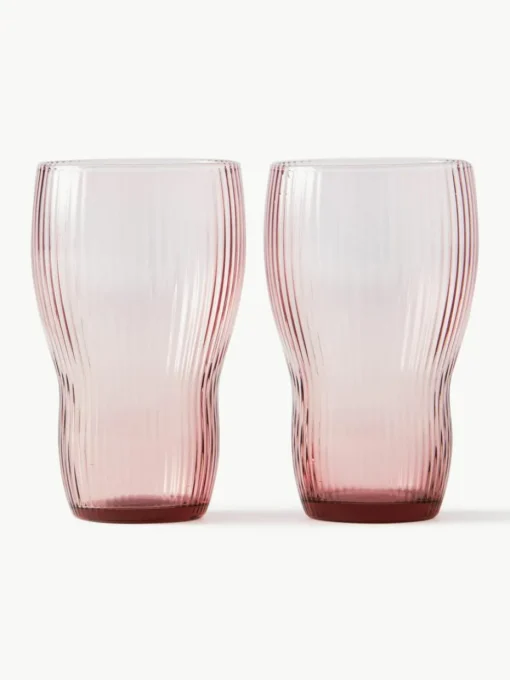 Mondgeblazen longdrinkglas Pum met groefstructuur, 2 stuks