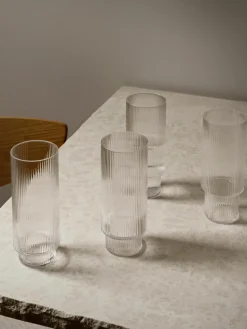 Mondgeblazen longdrinkglazen Ripple met groefreliëf, 4-delig