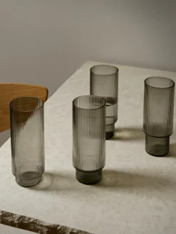 Mondgeblazen longdrinkglazen Ripple met groefreliëf, 4-delig