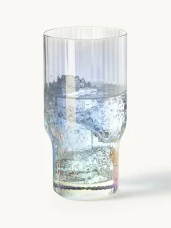 Mondgeblazen longdrinkglas Juno met groefreliëf en paarlemoer glans, 4 stuks