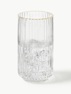 Mondgeblazen longdrinkglas Aleo met goudkleurige rand, 4 stuks