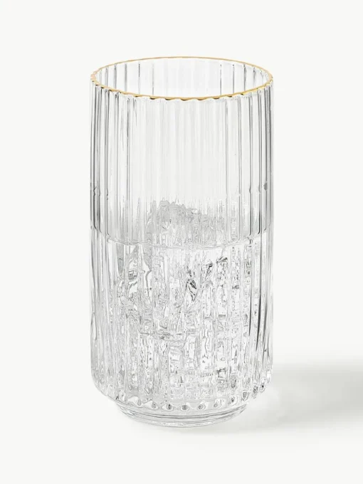Mondgeblazen longdrinkglas Aleo met goudkleurige rand, 4 stuks