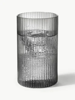Mondgeblazen longdrinkglazen Ripple met groefreliëf, 4 stuks