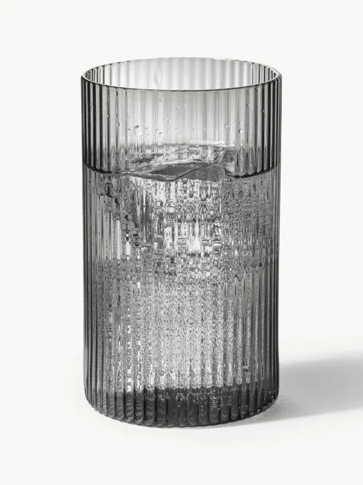 Mondgeblazen longdrinkglazen Ripple met groefreliëf, 4 stuks