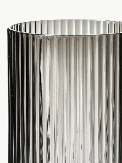 Mondgeblazen longdrinkglazen Ripple met groefreliëf, 4 stuks