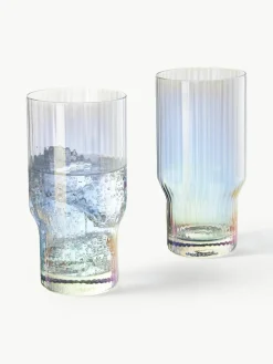 Mondgeblazen longdrinkglas Juno met groefreliëf en paarlemoer glans, 4 stuks