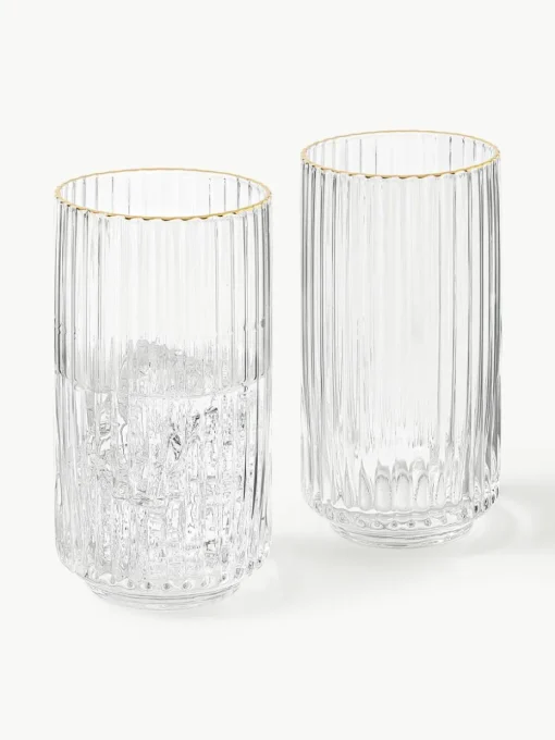 Mondgeblazen longdrinkglas Aleo met goudkleurige rand, 4 stuks