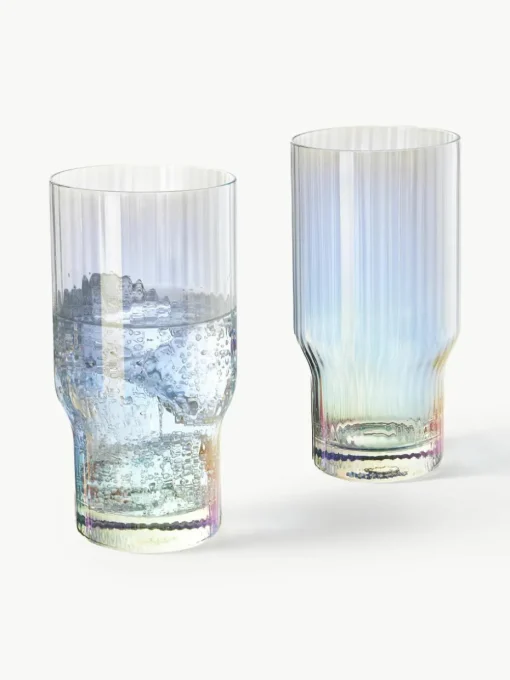 Mondgeblazen longdrinkglas Juno met groefreliëf en paarlemoer glans, 4 stuks