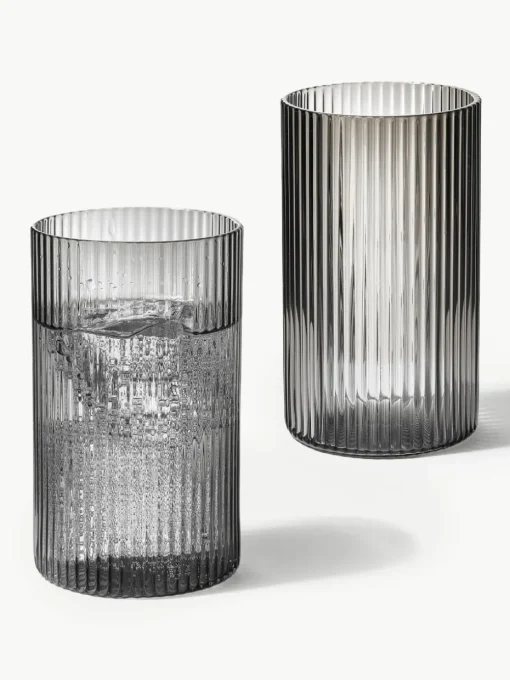 Mondgeblazen longdrinkglazen Ripple met groefreliëf, 4 stuks