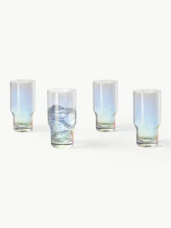 Mondgeblazen longdrinkglas Juno met groefreliëf en paarlemoer glans, 4 stuks
